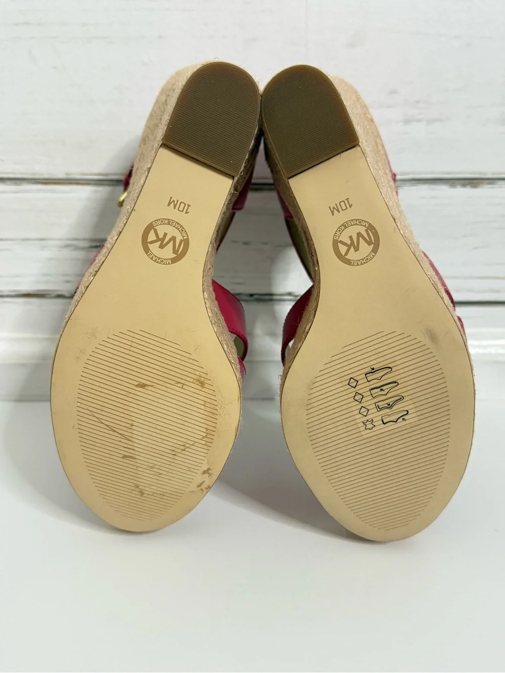 Michael Kors Coral Pink Leather Espadrille Wedge Sandals Ankle Strap Size 10